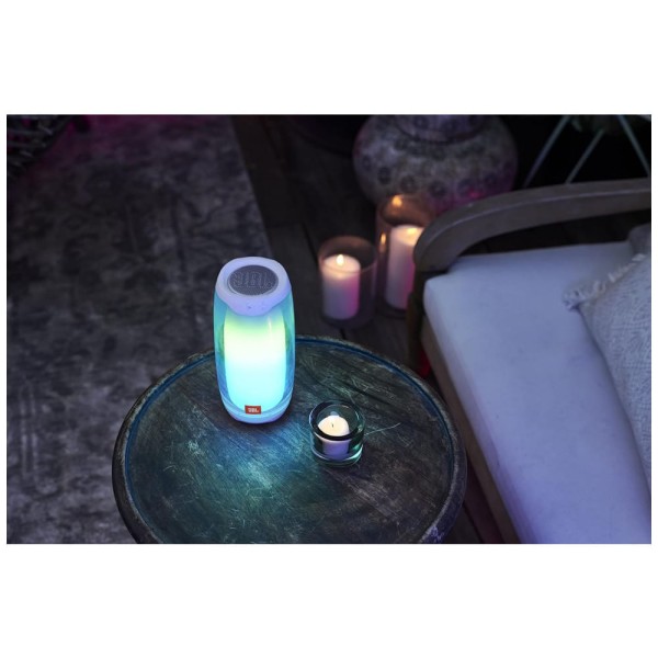 Encontraproduto.com.br - Caixa de Som Bluetooth Portatil Pulse 4 a Prova d IPX7 e Luzes LED, Branca, JBL PULSE4WHTAM, Branco