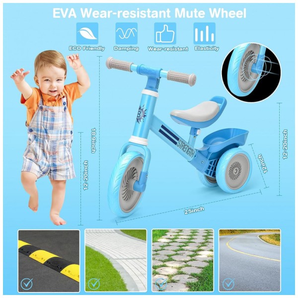 Encontraproduto.com.br - Bicicleta sem Pedal com 4 Rodas para Crianças de 2 a 4 Anos, Bakeling, Azul