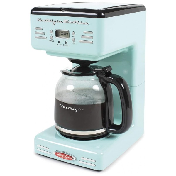 Encontraproduto.com.br - Cafeteira Elétrica Programável Retro com Desligamento Automático, 110v, NOSTALGIA RCOF12AQ, Azul piscina