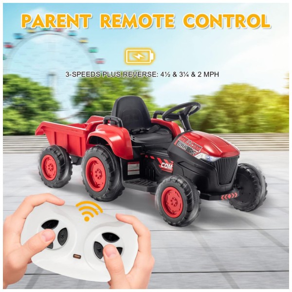 Encontraproduto.com.br - Trator Elétrico Infantil 1 Assento com Controle Remoto, Luz LED, Bateria 12V 30W, MELLCOM , Verde