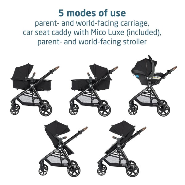 Encontraproduto.com.br - Carrinho de Bebê Travel System 5 em 1 Modular com Porta-Copos, Barra de Proteção e Capa de Chuva, Maxi Cosi Zelia Luxe, Preto