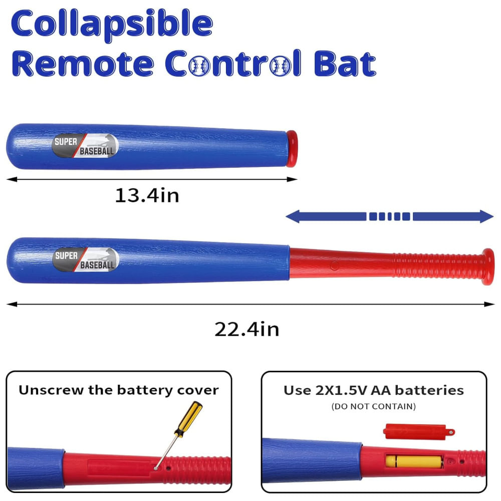 Encontraproduto.com.br - Lançador de Bolas Automático Infantil com Taco de Beisebol de Plástico para Crianças de 5 a 12 Anos, LZZAPJ, Azul e Vermelho