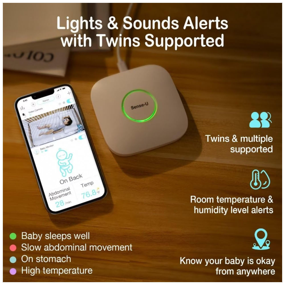 Encontraproduto.com.br - Babá Eletrônica com Câmera e Áudio Sensor de Temperatura, Detecção de Movimento, Visão Noturna Bidirecional, SENSE U SU 210T, Branco