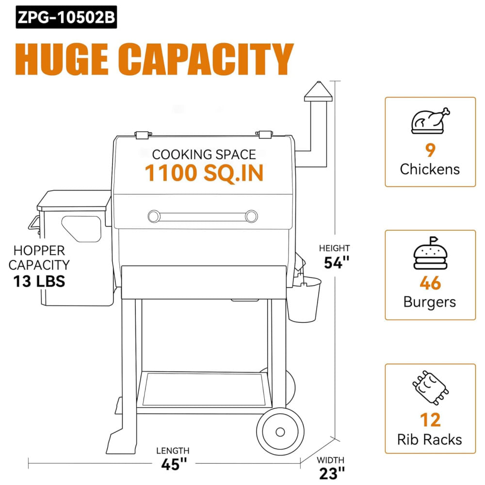 Churrasqueira á Pellet de Madeira com Controle PID 2.0, Superfície de Cozimento Total 1100 cm2 e Sondas de Carne para Churrasco ao Ar Livre, Z GRILLS