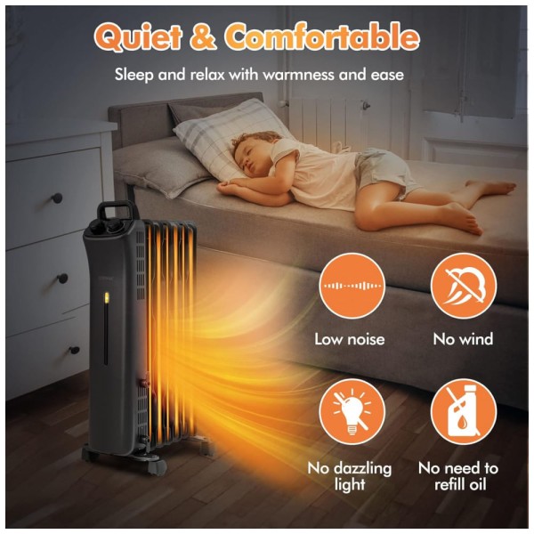 Encontraproduto.com.br - Aquecedor Elétrico a Óleo com 3 Modos e Termostato Embutido, 1500W 110V, COSTWAY, Preto