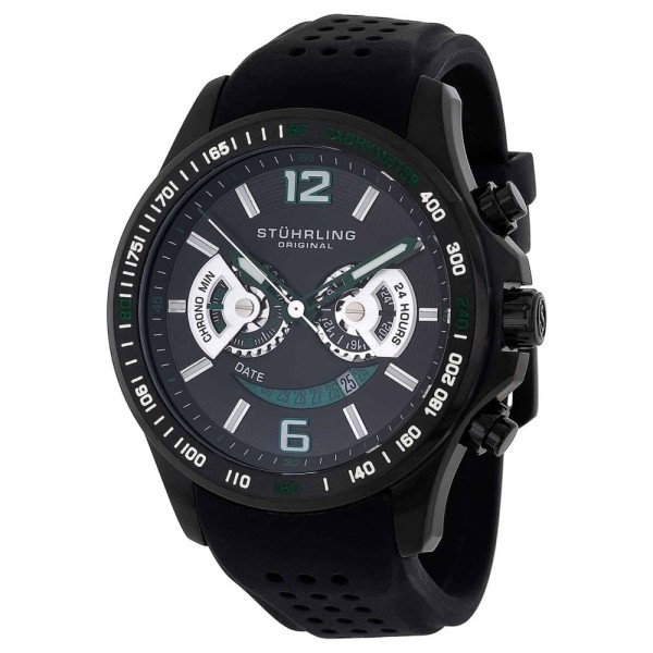 Encontraproduto.com.br - Relógio Brevet 274 Cronógrafo de 47mm com Pulseira de Silicone Preta e Mostrador Preto - Stuhrling.