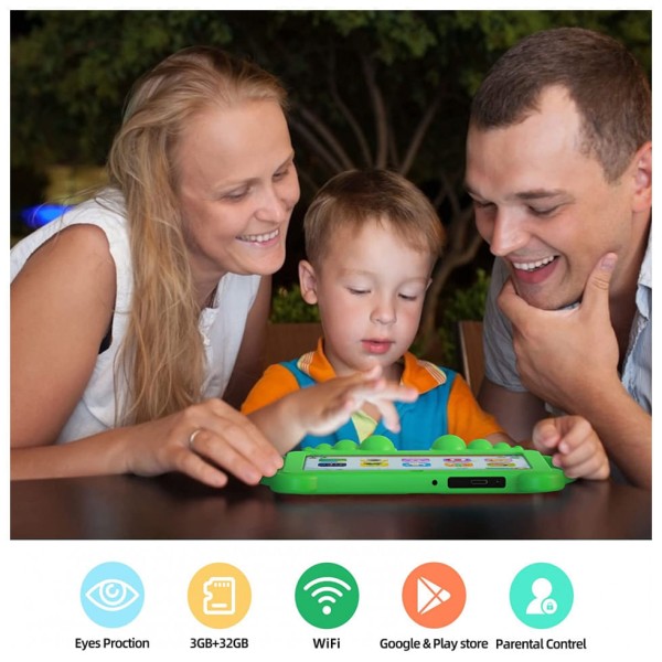 Encontraproduto.com.br - Tablet Infantil 7 Educativo com Controle de Pais, WiFi e Câmera Dupla, Android 11 3GB RAM, YOBANSE, Verde