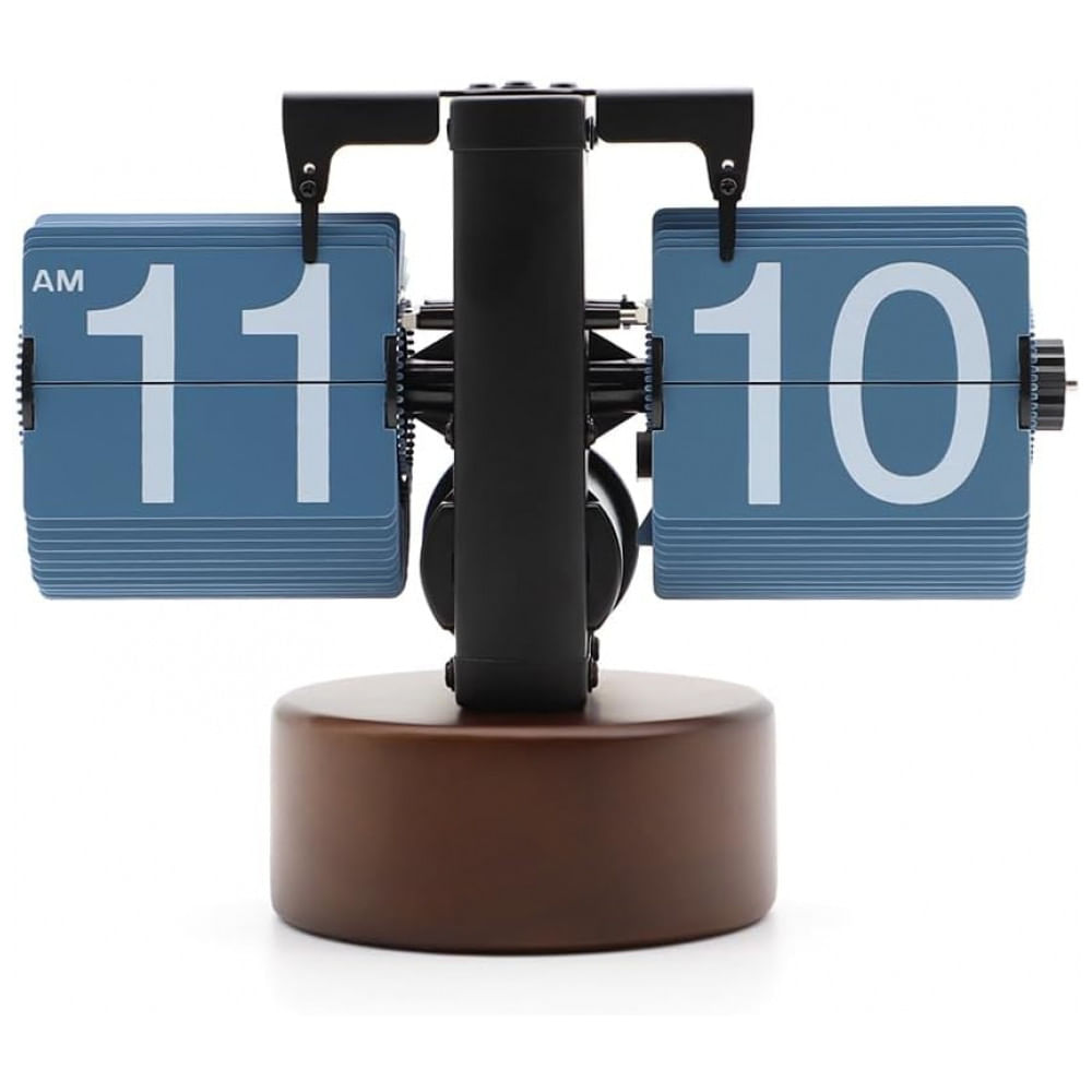 Relógio Retro Flip com Base de Madeira de Nogueira Operado por Bateria, Itigoitie, Marrom