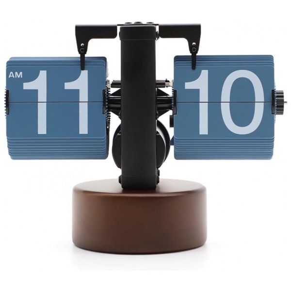 Encontraproduto.com.br - Relógio Retro Flip com Base de Madeira de Nogueira Operado por Bateria, Itigoitie, Marrom
