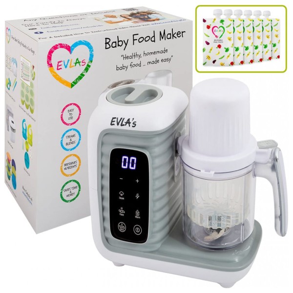 Encontraproduto.com.br - Processador de Alimentos para Bebês com Controle Digital e Vaporizador, 110V 300W, EVLAS, Branco