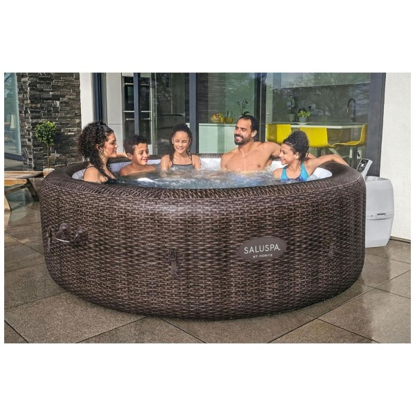 Encontraproduto.com.br - Spa Inflável Hidromassagem para 5 a 7 Pessoas com 180 Jatos e Capa de conomia de Energia, Bestway, Marrom