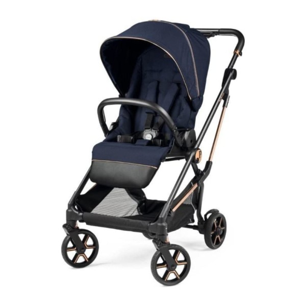 Encontraproduto.com.br - Carrinho de Bebê com Assento Grande, Confortável e Reclinável, Peg Perego Vivace, Azul Escuro e Cobre