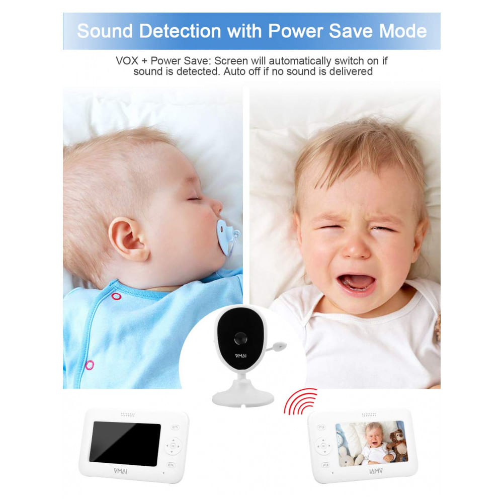 Encontraproduto.com.br - Babá Eletrônica VMAI com 2 Câmeras, Visão Noturna, Sensor de Temperatura e Modo VOX