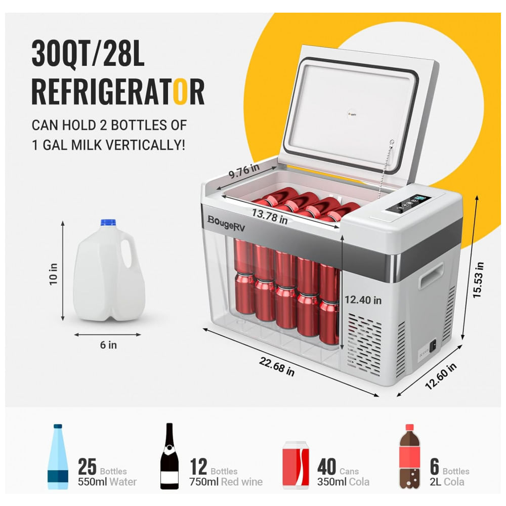 Encontraproduto.com.br - Frigobar, Cooler Elétrico Automotivo Portátil 28L, 60W, Bivolt, BOUGERV, Branco