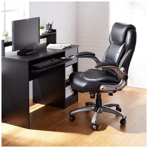 Encontraproduto.com.br - 50610 Cadeira de Escritório Executiva Ergonômica Giratória com Apoio de Braços e Suporte Lombar Ajustável, Preta