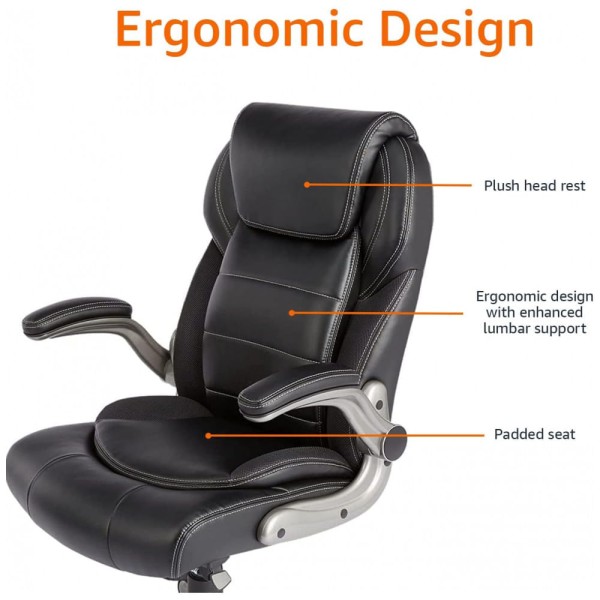 Encontraproduto.com.br - 50610 Cadeira de Escritório Executiva Ergonômica Giratória com Apoio de Braços e Suporte Lombar Ajustável, Preta