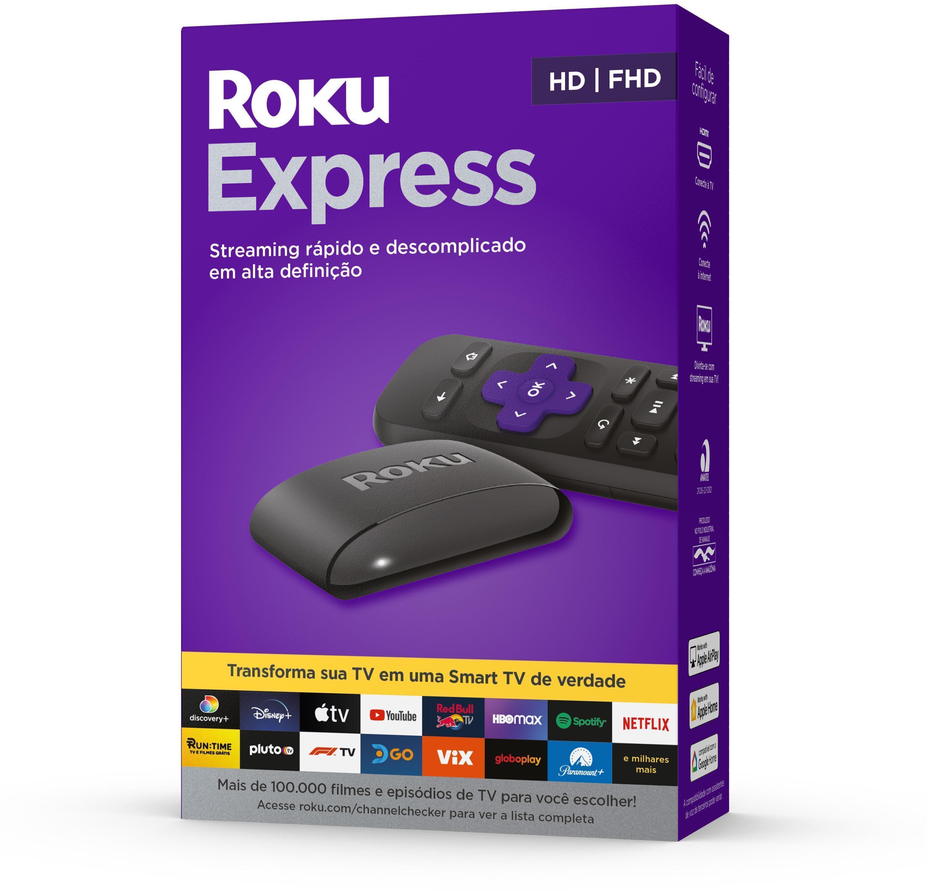 Conversor Roku Express Streaming Player em HD e Full HD Transforma sua TV em Smart TV NETFLIX APPLE TV PRIME DISNEY+ 3960BR-SG