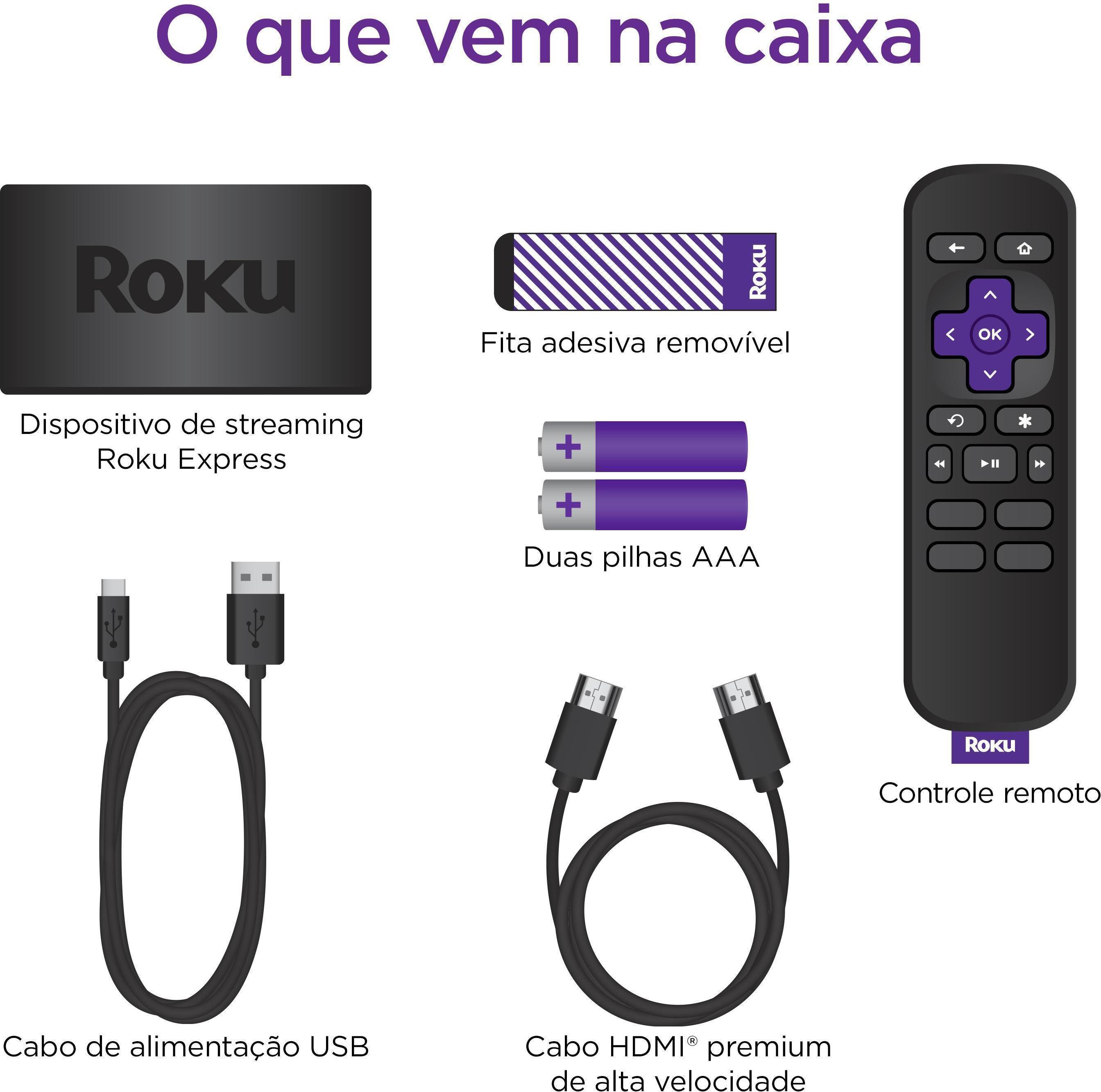 Encontraproduto.com.br - Conversor Roku Express Streaming Player em HD e Full HD Transforma sua TV em Smart TV NETFLIX APPLE TV PRIME DISNEY+ 3960BR-SG