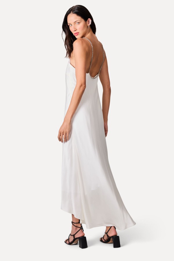 Encontraproduto.com.br - Vestido Midi De Cetim Com Alca Corrente
