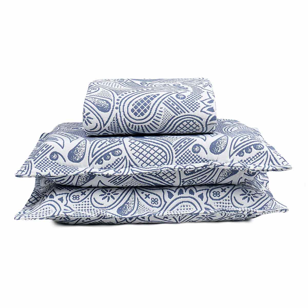 Colcha Casal Com 2 Porta Travesseiros Jacquard Memory Azul J Serrano