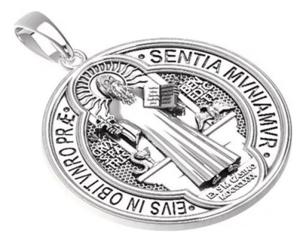 Pingente Medalha São Bento Mandala Dupla Face Prata 925