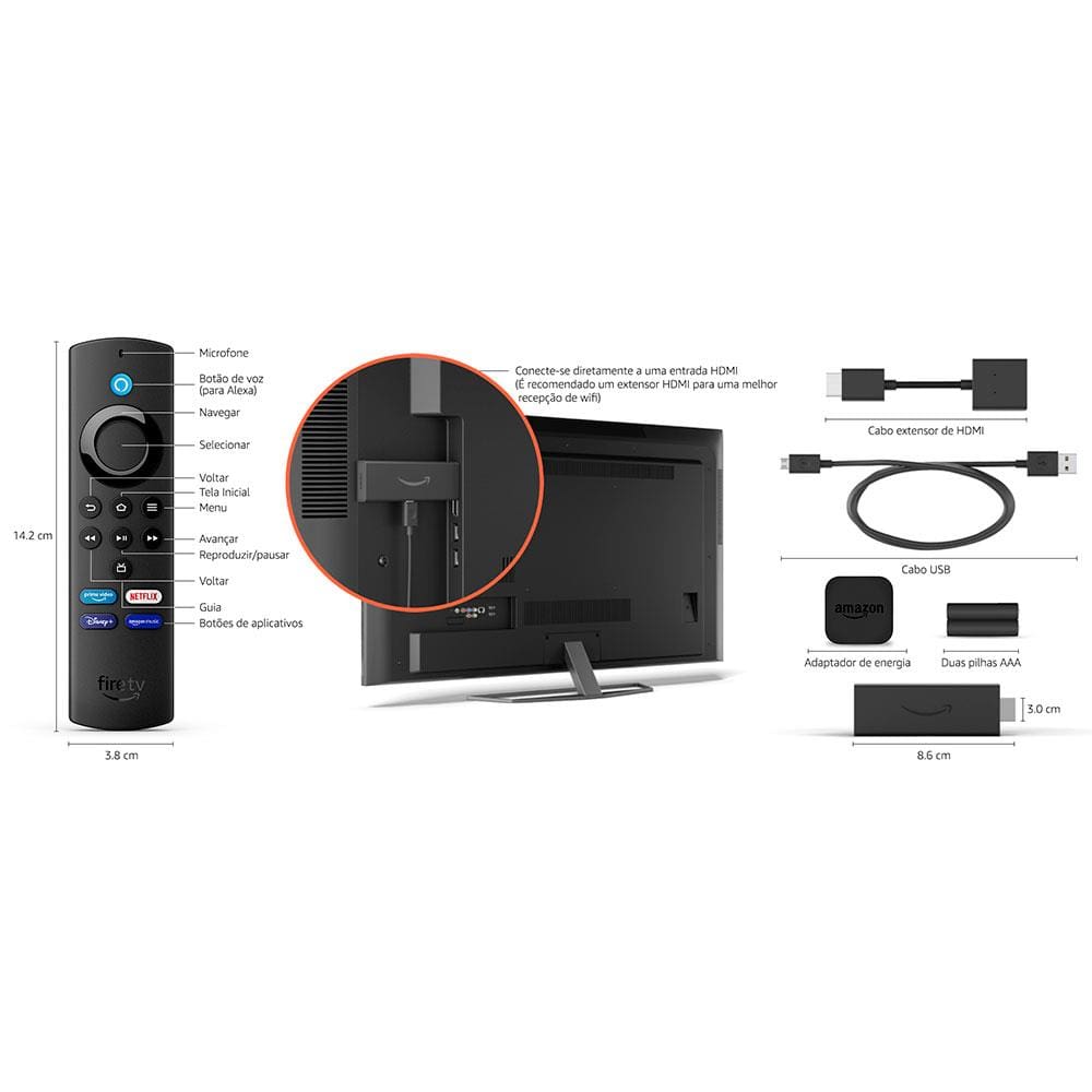 Encontraproduto.com.br - Fire TV Amazon Stick Lite (2ª geração) com Controle Remoto Lite por Voz com Alexa