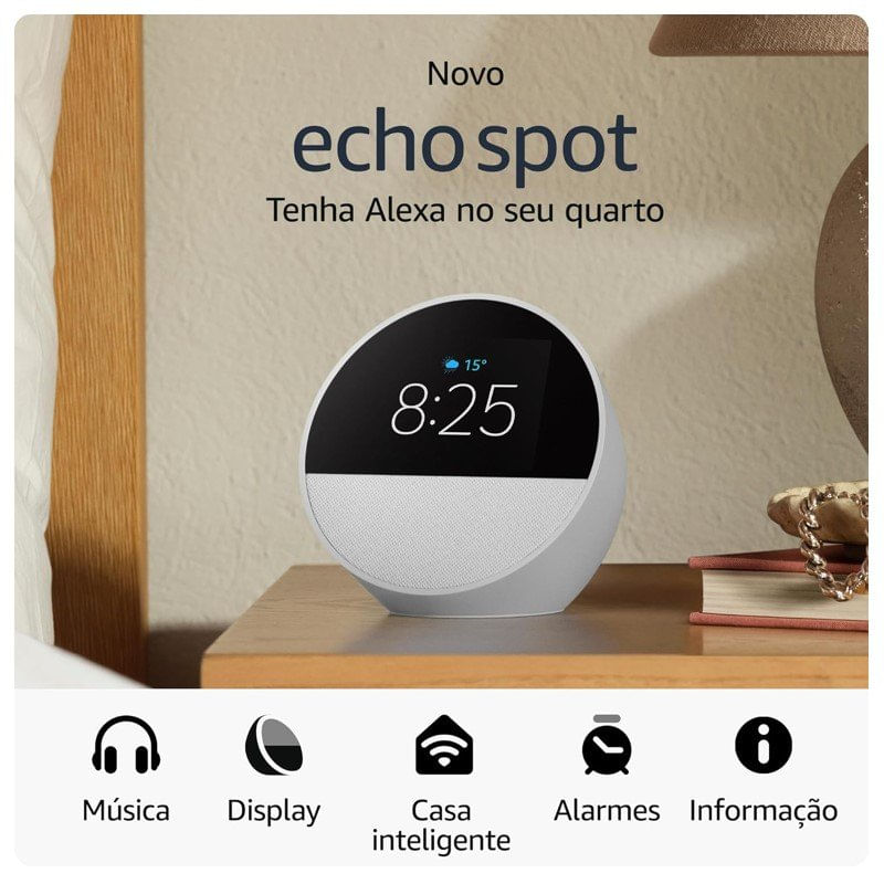 Encontraproduto.com.br - Dispositivo Smart Home Echo Spot 2024 Alexa Despertador Inteligente Branca - Amazon
