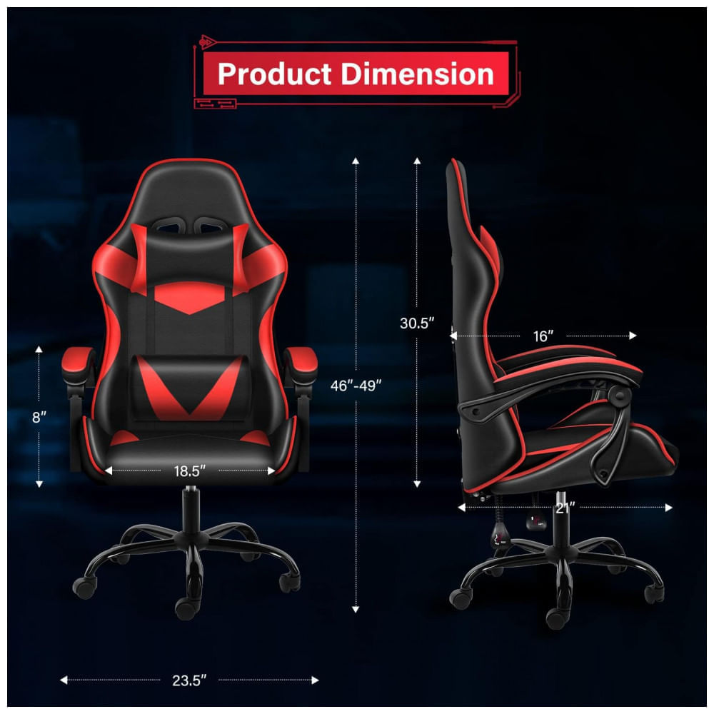 Encontraproduto.com.br - YSSOA Cadeira Gamer Reclinavel e Giratoria com Apoio Lombar e Cabeca Preta e Vermelha