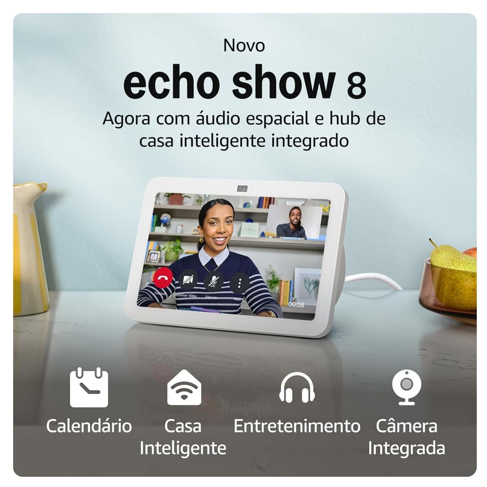 Encontraproduto.com.br - Dispositivo Smart Home Echo Show 8 3° Geração Alexa Branco- Amazon