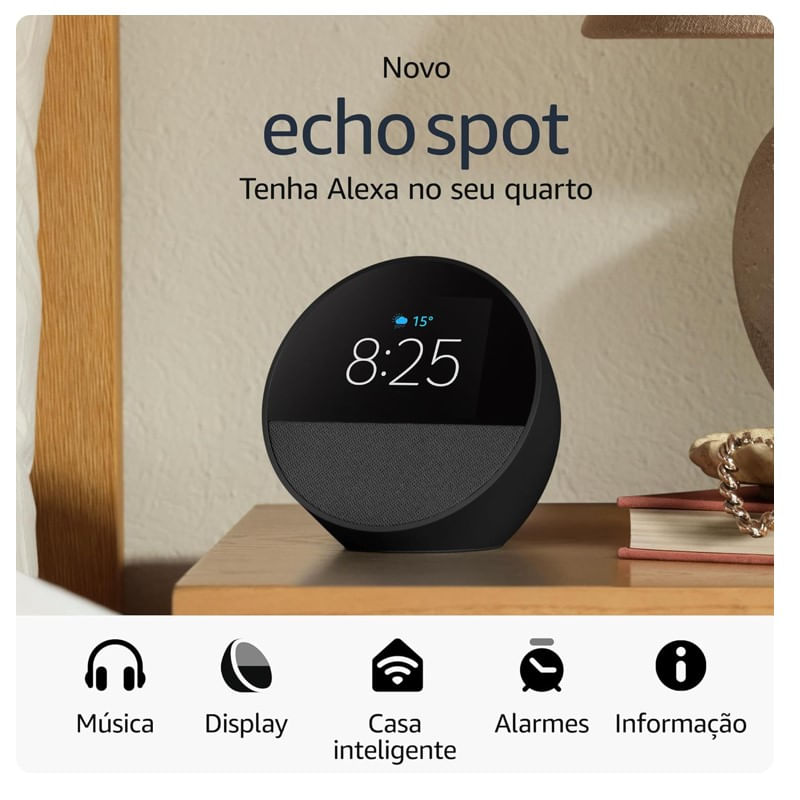 Encontraproduto.com.br - Dispositivo Smart Home Echo Spot 2024 Alexa Despertador Inteligente Preta - Amazon