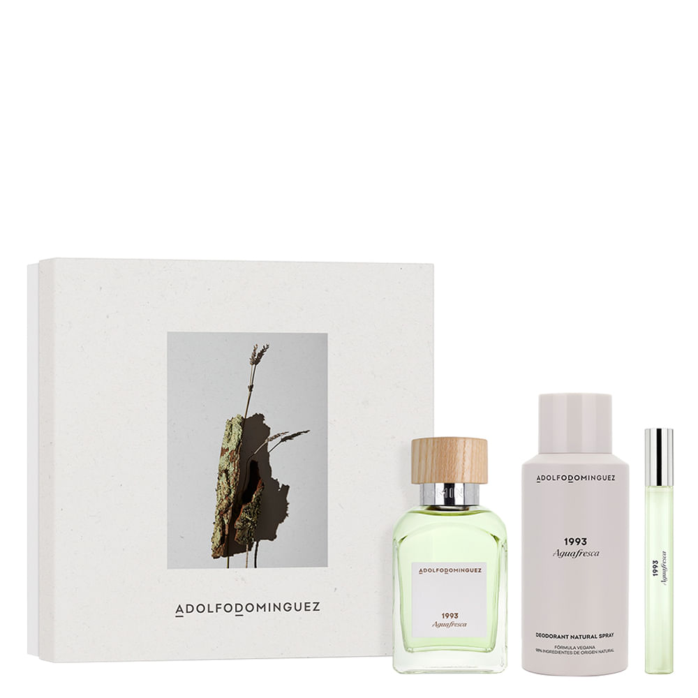 Encontraproduto.com.br - Kit Perfume Adolfo Dominguez Água Fresca 1993 Masculino Eau de Toilette 120 ml + Desodorante 150 ml + Miniatura 10 ml