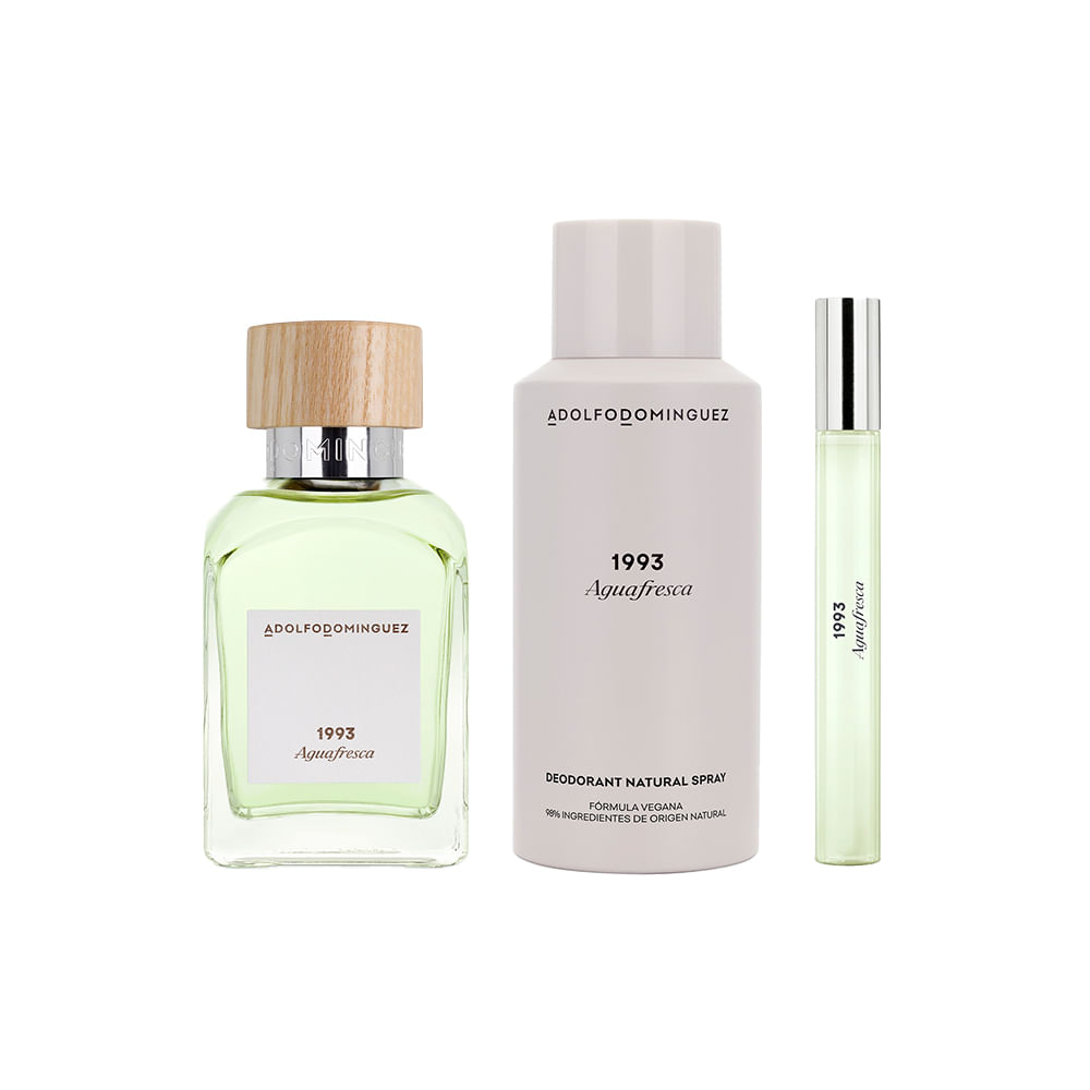 Encontraproduto.com.br - Kit Perfume Adolfo Dominguez Água Fresca 1993 Masculino Eau de Toilette 120 ml + Desodorante 150 ml + Miniatura 10 ml