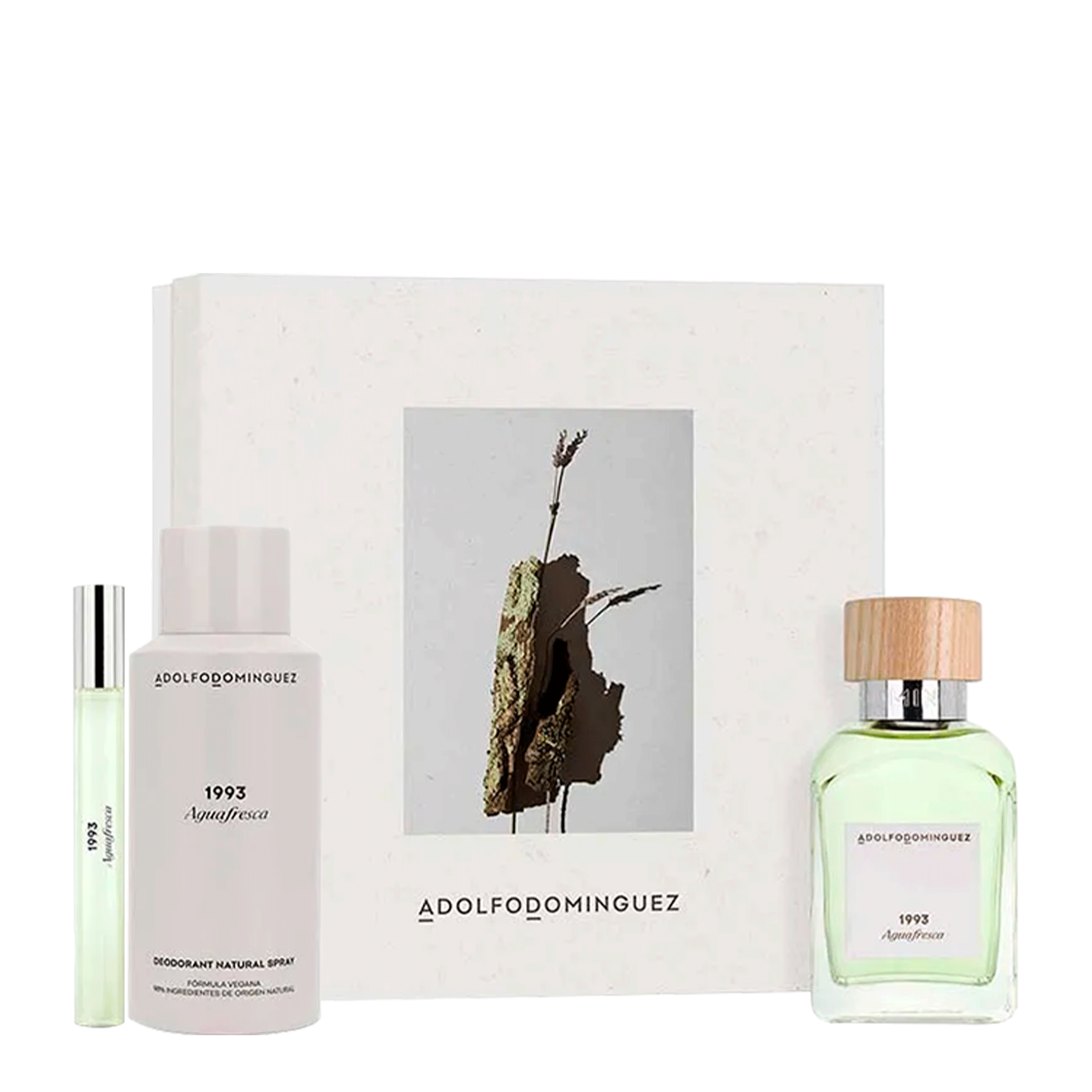 Encontraproduto.com.br - Kit Perfume Adolfo Dominguez Água Fresca 1993 Masculino Eau de Toilette 120 ml + Desodorante 150 ml + Miniatura 10 ml