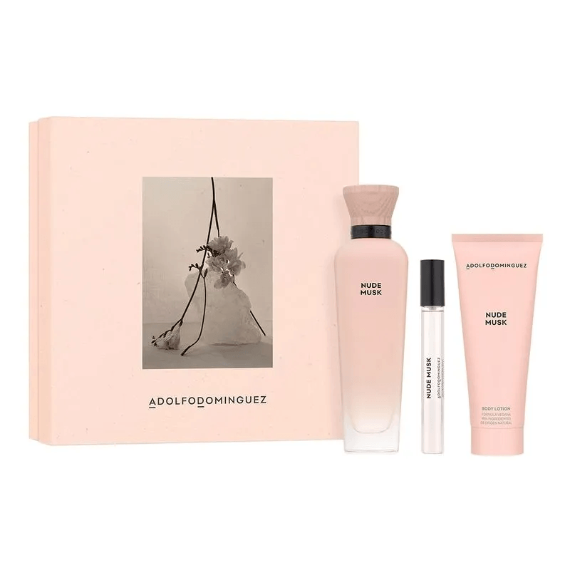 Encontraproduto.com.br - Kit Perfume Adolfo Dominguez Nude Musk Feminino Eau de Parfum 120 ml + Loção Corporal 75 ml + Miniatura 10 ml