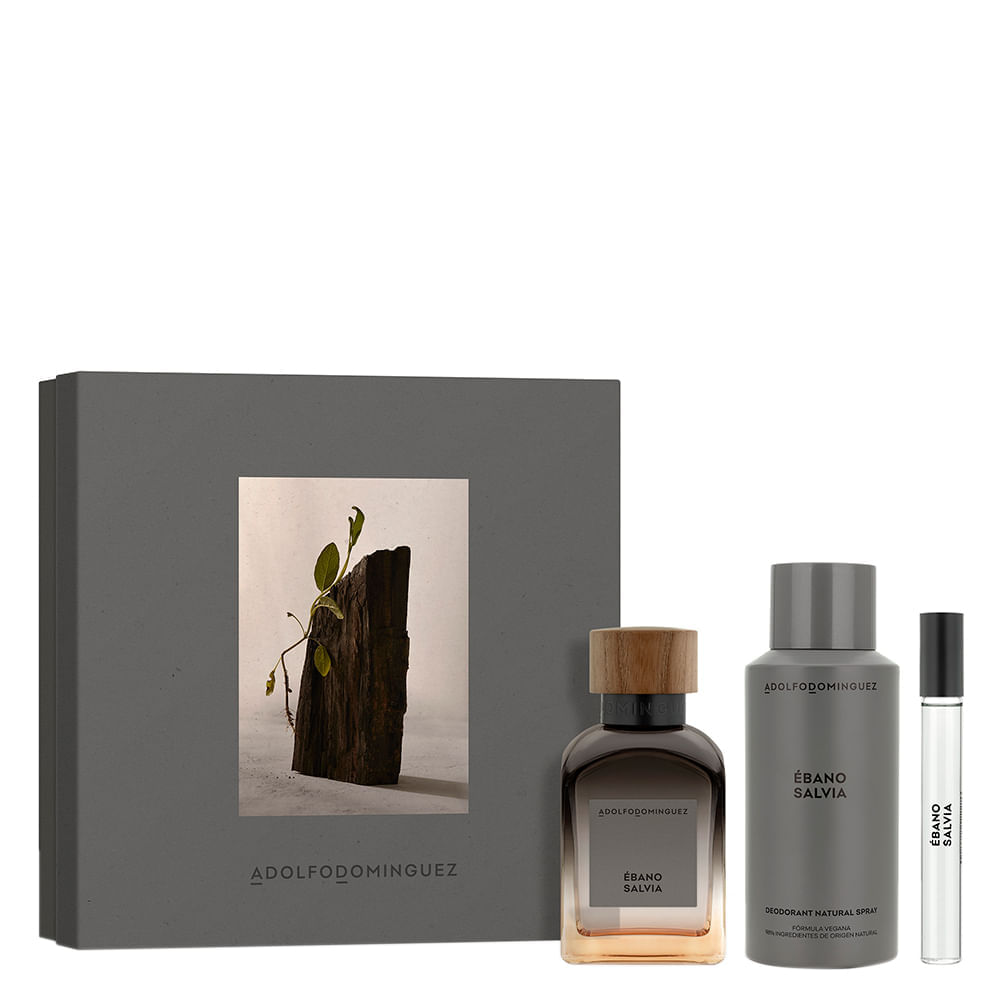 Encontraproduto.com.br - Kit Perfume Adolfo Dominguez Ébano Salvia Masculino Eau de Parfum 120 ml + Desodorante 150 ml + Miniatura 10 ml