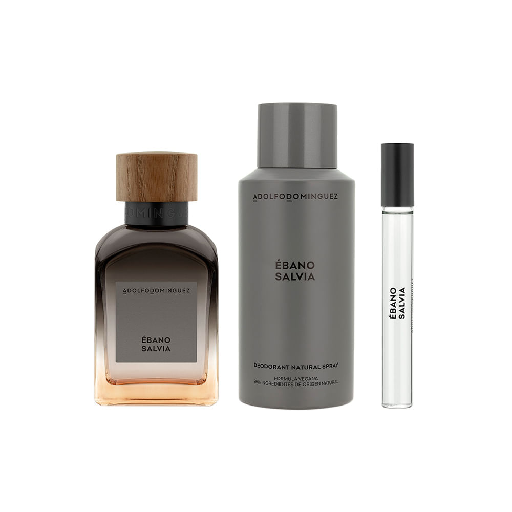 Encontraproduto.com.br - Kit Perfume Adolfo Dominguez Ébano Salvia Masculino Eau de Parfum 120 ml + Desodorante 150 ml + Miniatura 10 ml