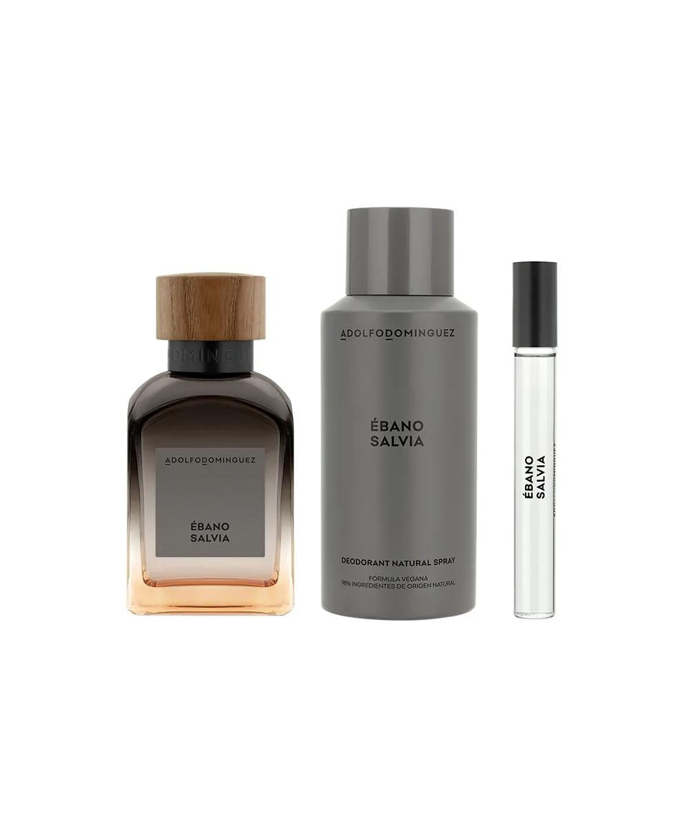 Encontraproduto.com.br - Kit Perfume Adolfo Dominguez Ébano Salvia Masculino Eau de Parfum 120 ml + Desodorante 150 ml + Miniatura 10 ml