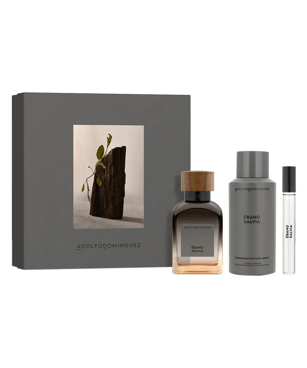 Encontraproduto.com.br - Kit Perfume Adolfo Dominguez Ébano Salvia Masculino Eau de Parfum 120 ml + Desodorante 150 ml + Miniatura 10 ml