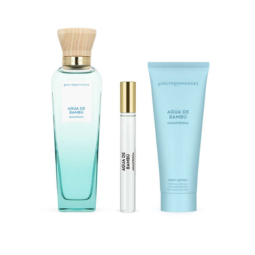 Encontraproduto.com.br - Kit Perfume Adolfo Dominguez Água Fresca Bambú Eau de Toilette Feminino 120 ml + Creme Corporal 75 ml + Miniatura 10 ml