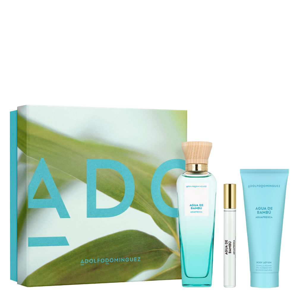 Encontraproduto.com.br - Kit Perfume Adolfo Dominguez Água Fresca Bambú Eau de Toilette Feminino 120 ml + Creme Corporal 75 ml + Miniatura 10 ml
