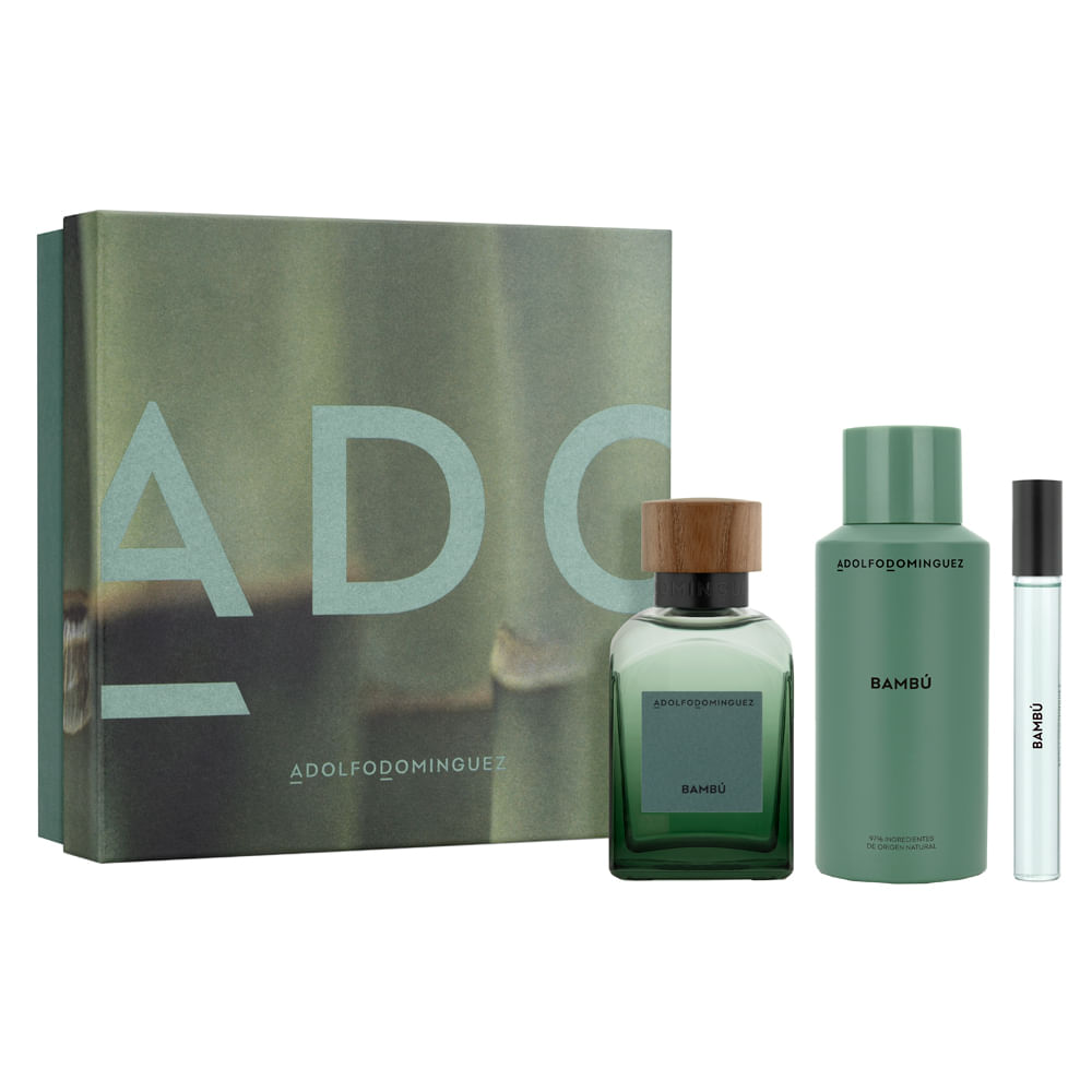 Encontraproduto.com.br - Adolfo Dominguez Bambú Coffret - Perfume Masculino - EDP + Desodorante + Megaspritzer