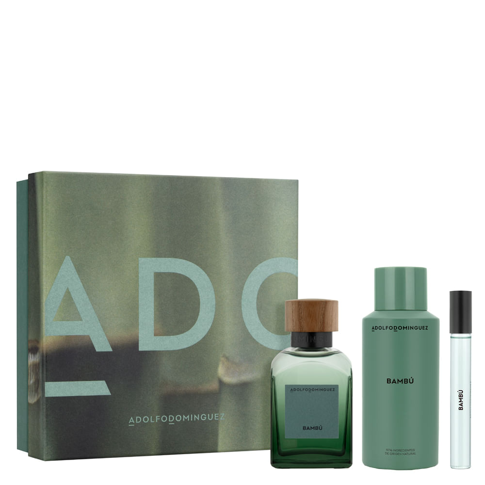 Encontraproduto.com.br - Adolfo Dominguez Bambú Coffret - Perfume Masculino - EDP + Desodorante + Megaspritzer