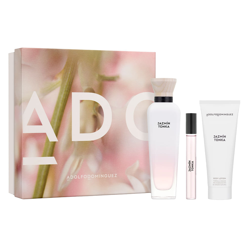 Encontraproduto.com.br - Kit Perfume Adolfo Dominguez Jazmín Tonka Eau de Parfum Feminino 120 ml + Creme Corporal 75 ml + Miniatura 10 ml