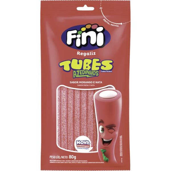 Bala de Gelatina Fini Sour Tubes Pacote com 80g