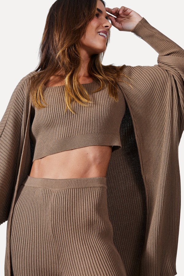 Encontraproduto.com.br - Cardigan Tricot Canelado Assimetrico