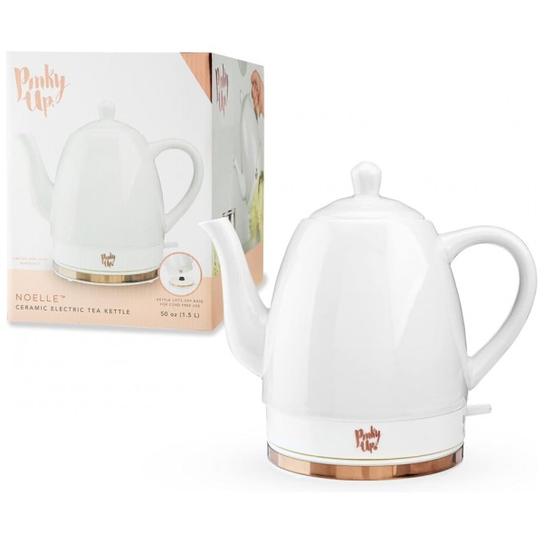 Encontraproduto.com.br - Chaleira Elétrica de 1.5L com Desligamento Automático, Ceramica, 1500W, Branca, 110v, PINKY UP 5867, Branco