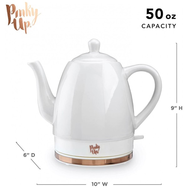 Encontraproduto.com.br - Chaleira Elétrica de 1.5L com Desligamento Automático, Ceramica, 1500W, Branca, 110v, PINKY UP 5867, Branco