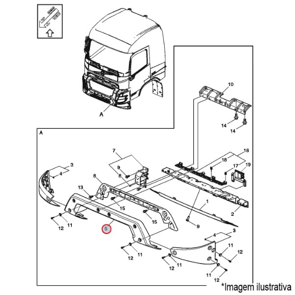 Encontraproduto.com.br - DEFLETOR GRADE CENTRAL PARA-CHOQUE DIANT. CAMINHÃO VOLVO FMX