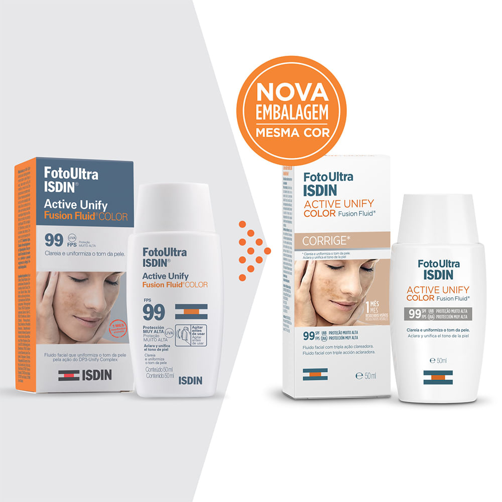 Encontraproduto.com.br - Clareador Facial Isdin - FotoUltra Active Unify Fusion Fluid Color FPS 99 50ml