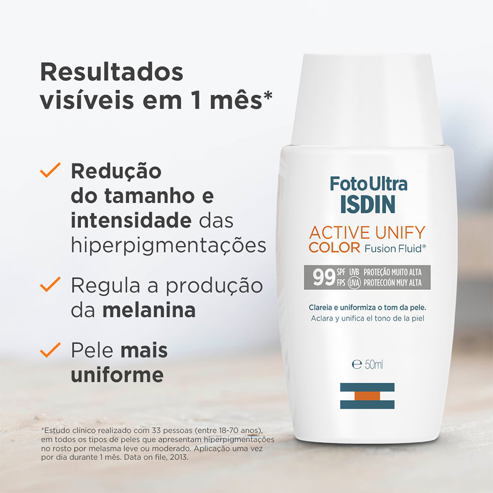 Encontraproduto.com.br - Clareador Facial Isdin - FotoUltra Active Unify Fusion Fluid Color FPS 99 50ml
